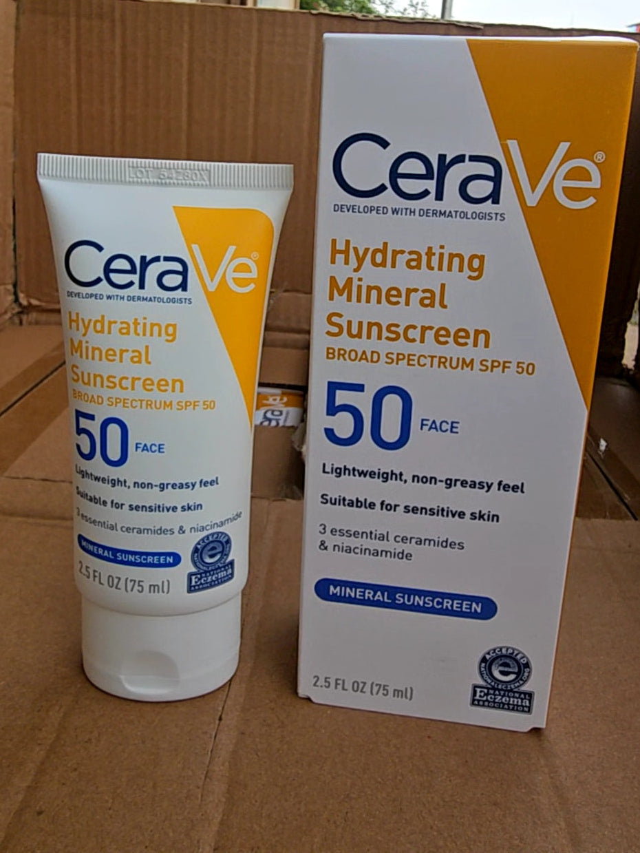 ☀️ CeraVe Hydrating Mineral Sunscreen SPF 50 – Protection Solaire Visage 75 ml